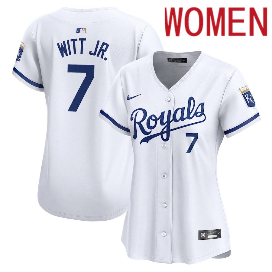 Women Kansas City Royals #7 Bobby Witt Jr. Nike White Home Limited Player MLB Jersey->women mlb jersey->Women Jersey